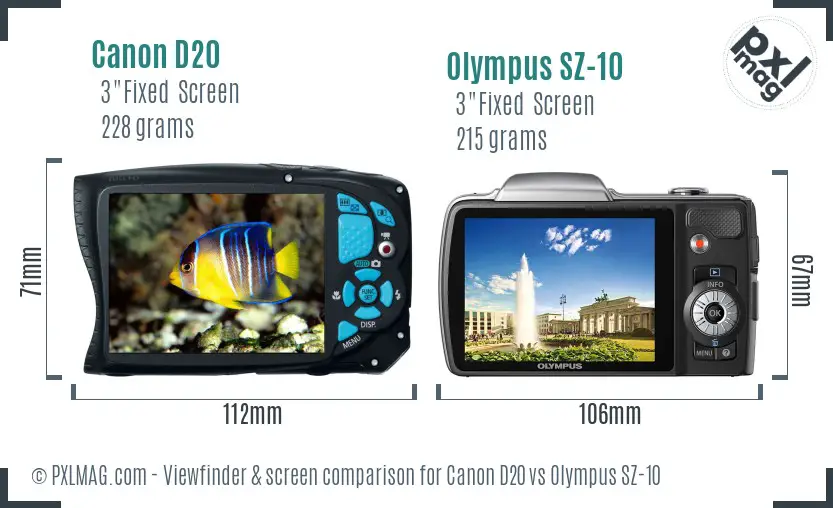 Canon D20 vs Olympus SZ-10 Screen and Viewfinder comparison