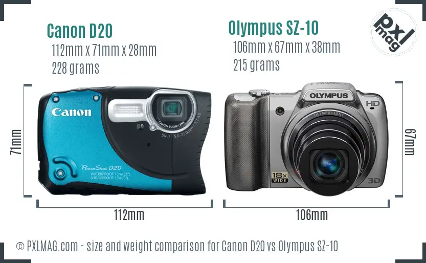 Canon D20 vs Olympus SZ-10 size comparison