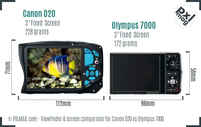Canon D20 vs Olympus 7000 Screen and Viewfinder comparison