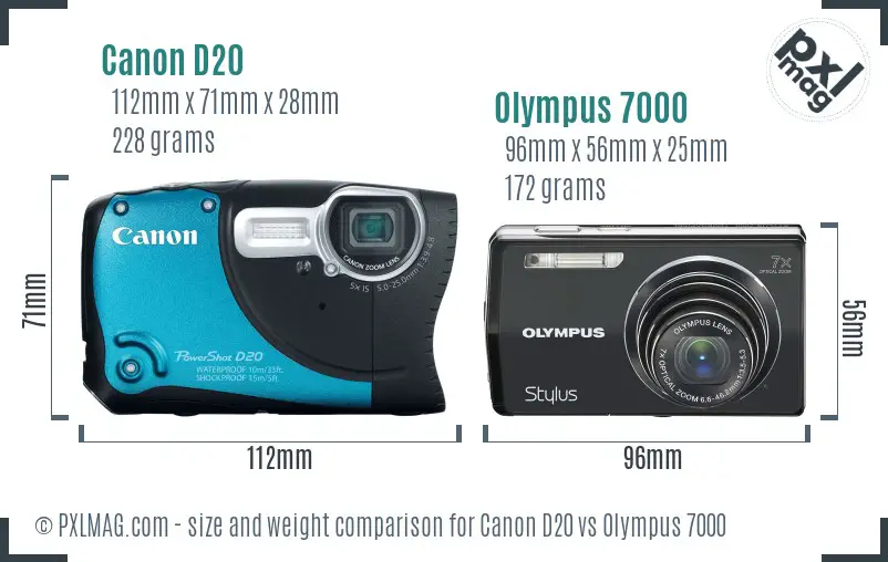 Canon D20 vs Olympus 7000 size comparison