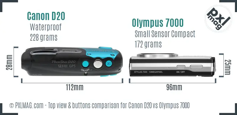 Canon D20 vs Olympus 7000 top view buttons comparison