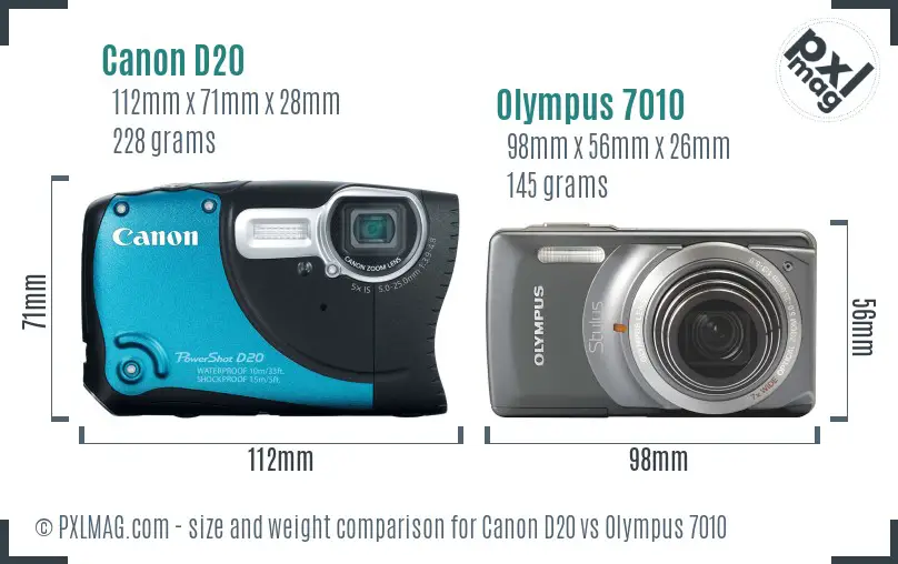Canon D20 vs Olympus 7010 size comparison Canon D20 vs Olympus 7010 size comparison
