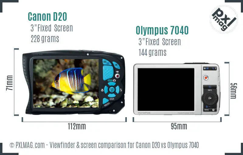 Canon D20 vs Olympus 7040 Screen and Viewfinder comparison Canon D20 vs Olympus 7040 Screen and Viewfinder comparison