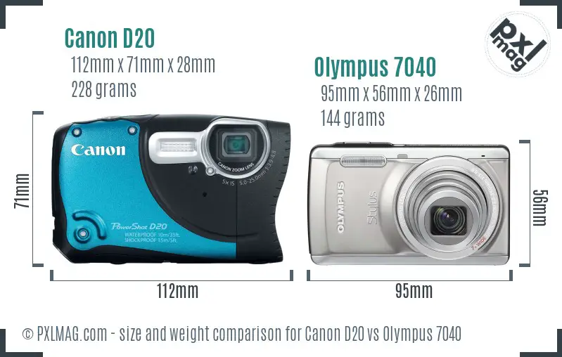 Canon D20 vs Olympus 7040 size comparison Canon D20 vs Olympus 7040 size comparison
