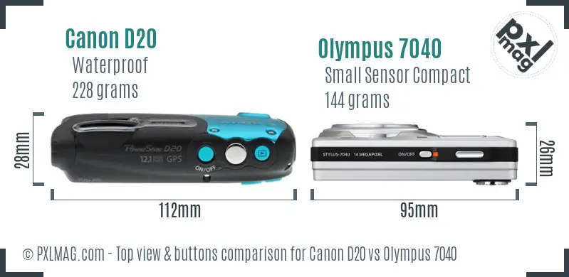 Canon D20 vs Olympus 7040 top view buttons comparison Canon D20 vs Olympus 7040 top view buttons comparison
