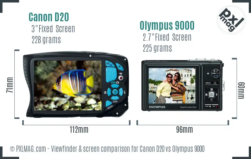 Canon D20 vs Olympus 9000 Screen and Viewfinder comparison