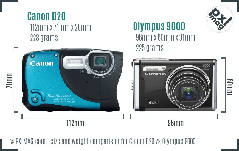 Canon D20 vs Olympus 9000 size comparison