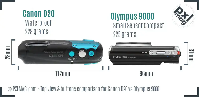 Canon D20 vs Olympus 9000 top view buttons comparison