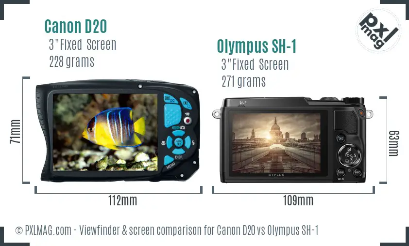 Canon D20 vs Olympus SH-1 Screen and Viewfinder comparison