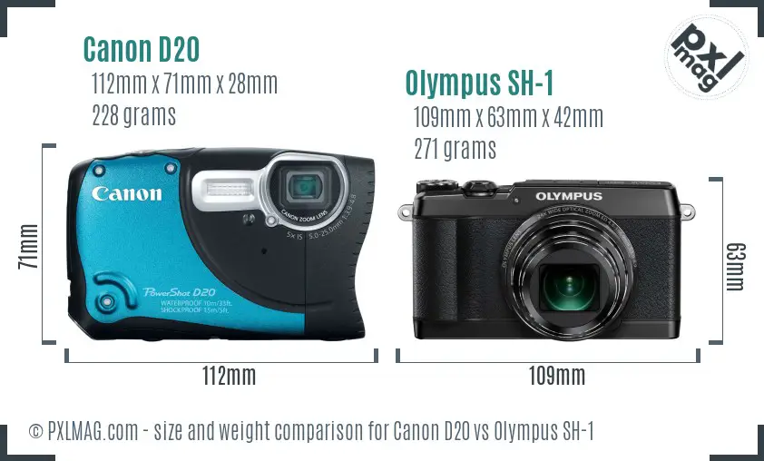 Canon D20 vs Olympus SH-1 size comparison