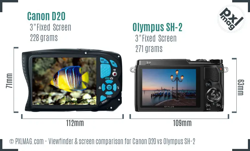 Canon D20 vs Olympus SH-2 Screen and Viewfinder comparison
