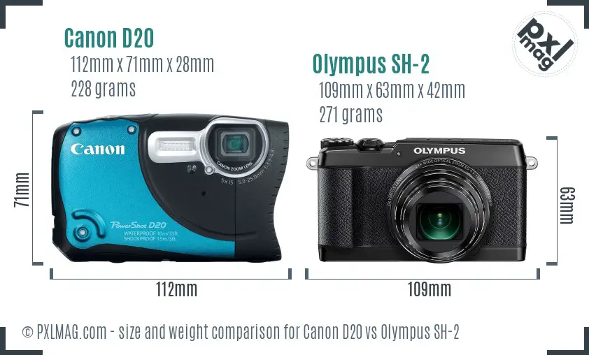 Canon D20 vs Olympus SH-2 size comparison