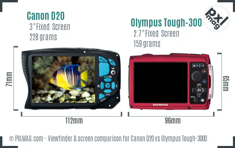Canon D20 vs Olympus Tough-3000 Screen and Viewfinder comparison Canon D20 vs Olympus Tough-3000 Screen and Viewfinder comparison