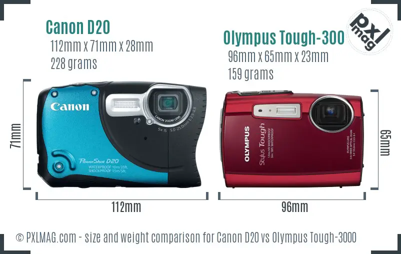 Canon D20 vs Olympus Tough-3000 size comparison Canon D20 vs Olympus Tough-3000 size comparison