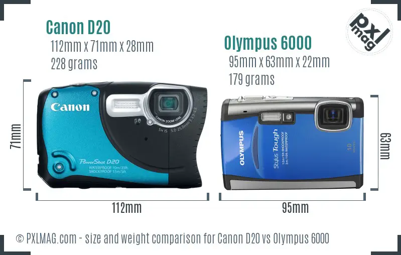 Canon D20 vs Olympus 6000 size comparison Canon D20 vs Olympus 6000 size comparison