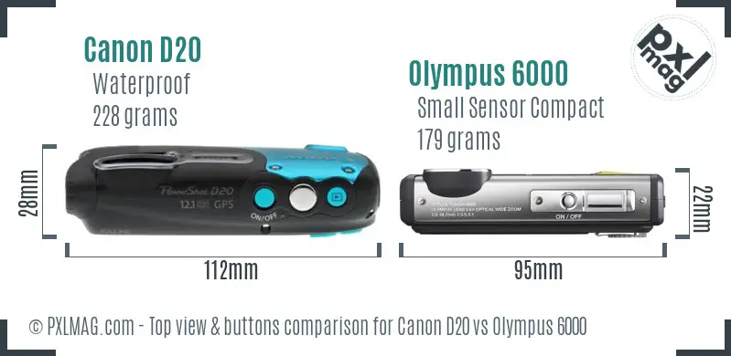 Canon D20 vs Olympus 6000 top view buttons comparison Canon D20 vs Olympus 6000 top view buttons comparison