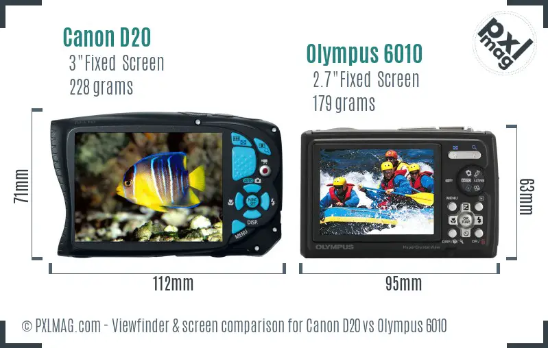 Canon D20 vs Olympus 6010 Screen and Viewfinder comparison