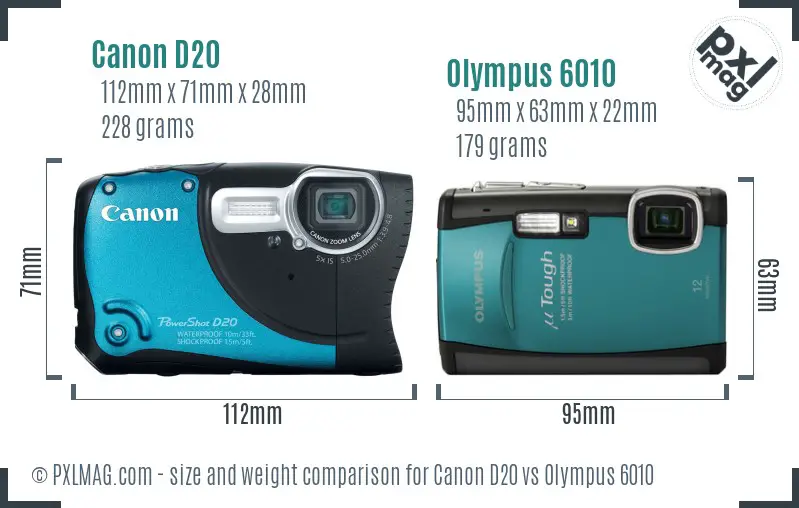 Canon D20 vs Olympus 6010 size comparison