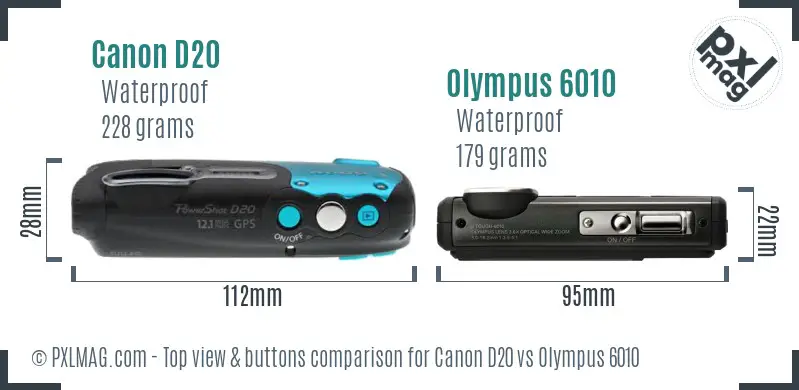 Canon D20 vs Olympus 6010 top view buttons comparison