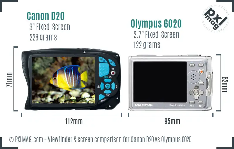 Canon D20 vs Olympus 6020 Screen and Viewfinder comparison