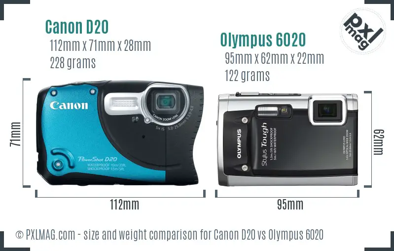 Canon D20 vs Olympus 6020 size comparison