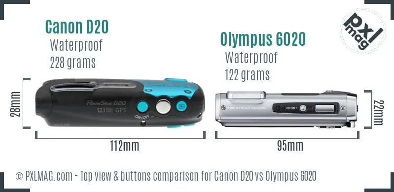 Canon D20 vs Olympus 6020 top view buttons comparison