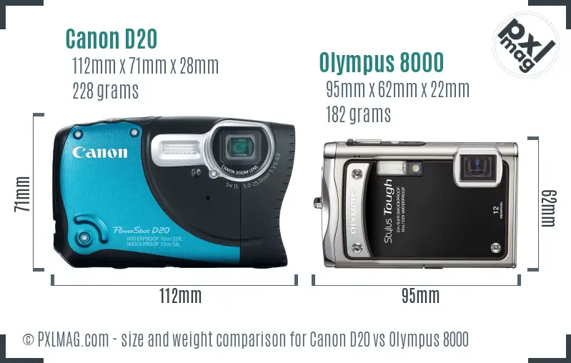Canon D20 vs Olympus 8000 size comparison