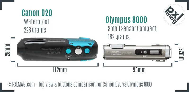 Canon D20 vs Olympus 8000 top view buttons comparison