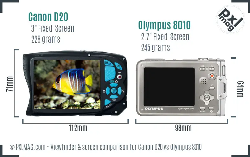 Canon D20 vs Olympus 8010 Screen and Viewfinder comparison
