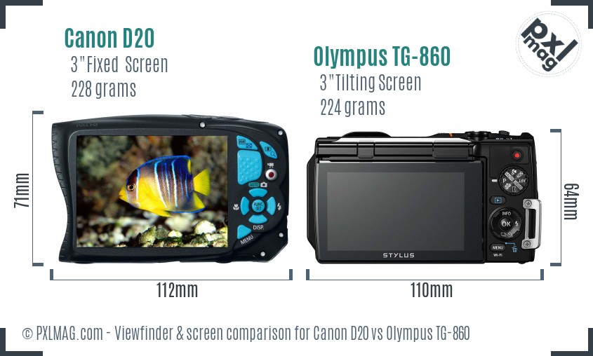 Canon D20 vs Olympus TG-860 Screen and Viewfinder comparison