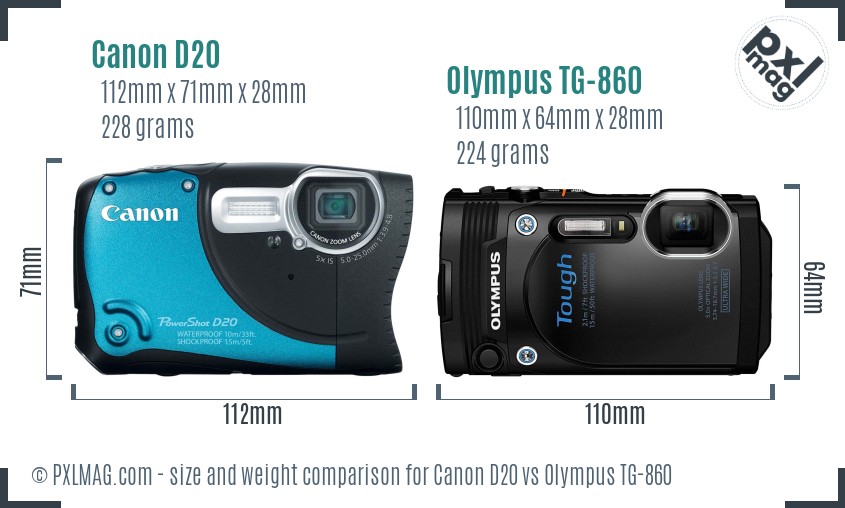 Canon D20 vs Olympus TG-860 size comparison