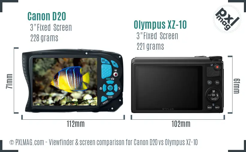 Canon D20 vs Olympus XZ-10 Screen and Viewfinder comparison Canon D20 vs Olympus XZ-10 Screen and Viewfinder comparison