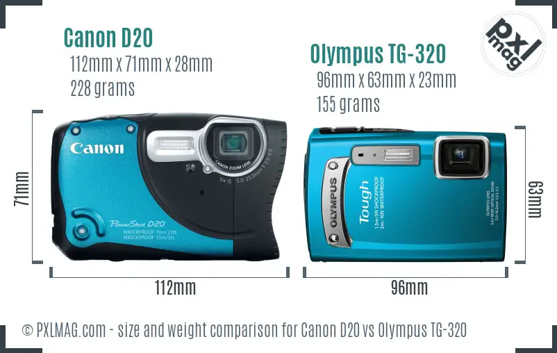 Canon D20 vs Olympus TG-320 size comparison Canon D20 vs Olympus TG-320 size comparison