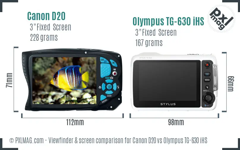 Canon D20 vs Olympus TG-630 iHS Screen and Viewfinder comparison