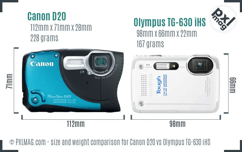 Canon D20 vs Olympus TG-630 iHS size comparison