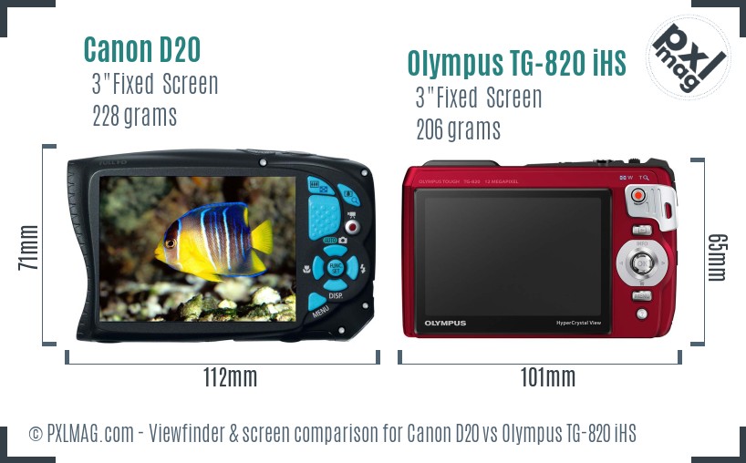 Canon D20 vs Olympus TG-820 iHS Screen and Viewfinder comparison