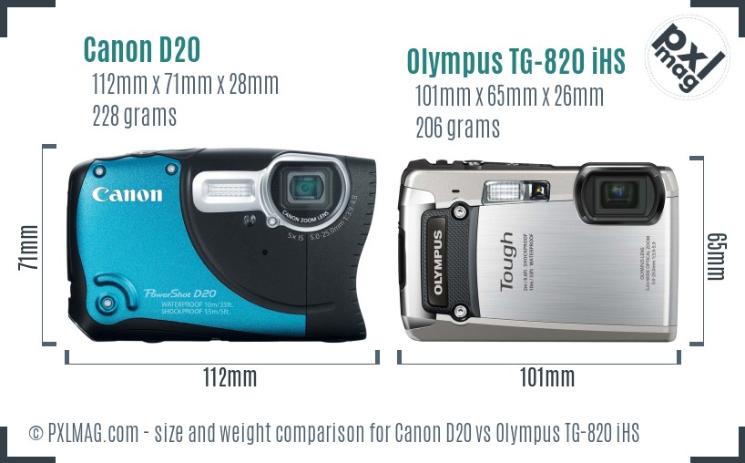 Canon D20 vs Olympus TG-820 iHS size comparison Canon D20 vs Olympus TG-820 iHS size comparison