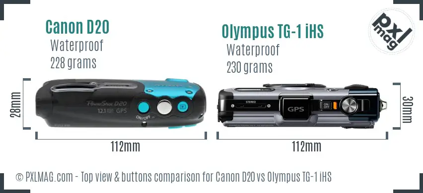 Canon D20 vs Olympus TG-1 iHS top view buttons comparison