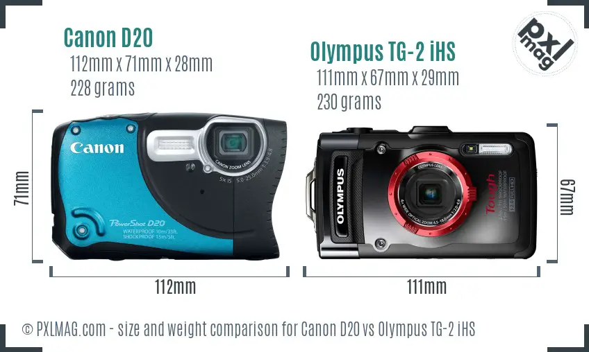 Canon D20 vs Olympus TG-2 iHS size comparison