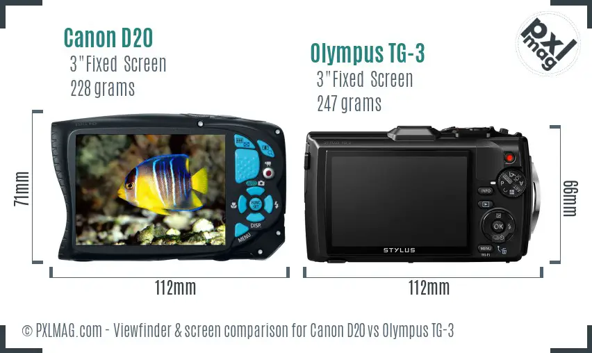 Canon D20 vs Olympus TG-3 Screen and Viewfinder comparison