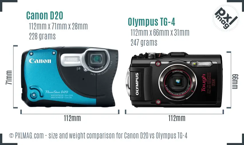 Canon D20 vs Olympus TG-4 size comparison