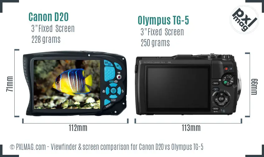 Canon D20 vs Olympus TG-5 Screen and Viewfinder comparison
