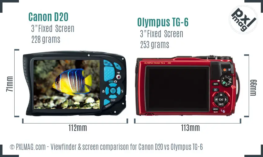 Canon D20 vs Olympus TG-6 Screen and Viewfinder comparison