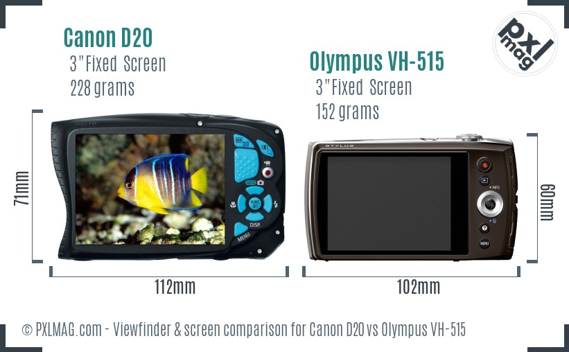 Canon D20 vs Olympus VH-515 Screen and Viewfinder comparison