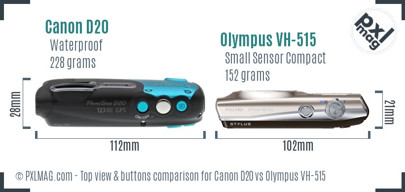 Canon D20 vs Olympus VH-515 top view buttons comparison
