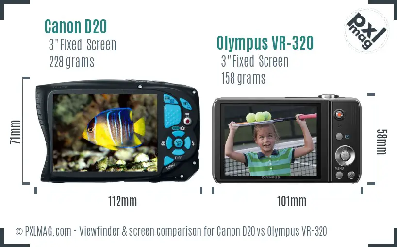 Canon D20 vs Olympus VR-320 Screen and Viewfinder comparison