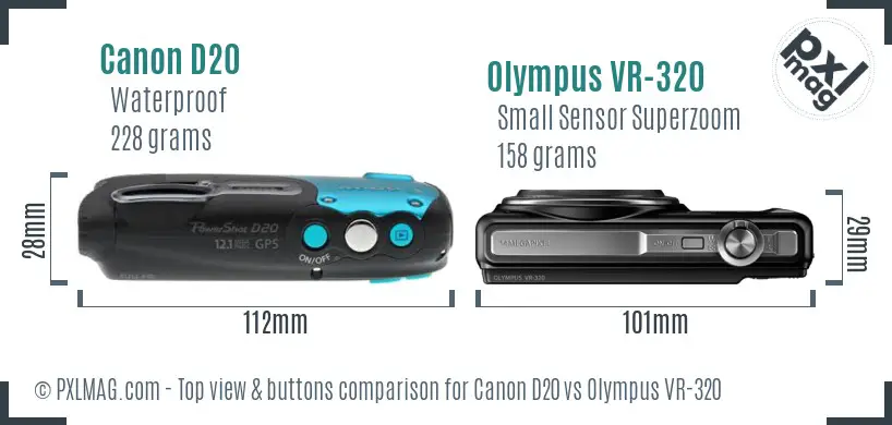 Canon D20 vs Olympus VR-320 top view buttons comparison