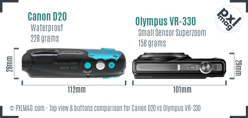 Canon D20 vs Olympus VR-330 top view buttons comparison