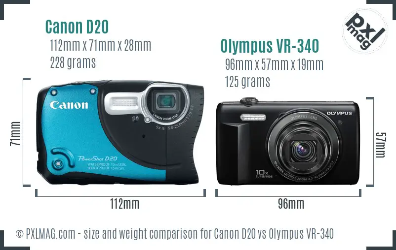 Canon D20 vs Olympus VR-340 size comparison