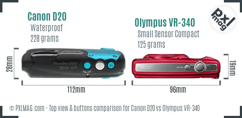 Canon D20 vs Olympus VR-340 top view buttons comparison